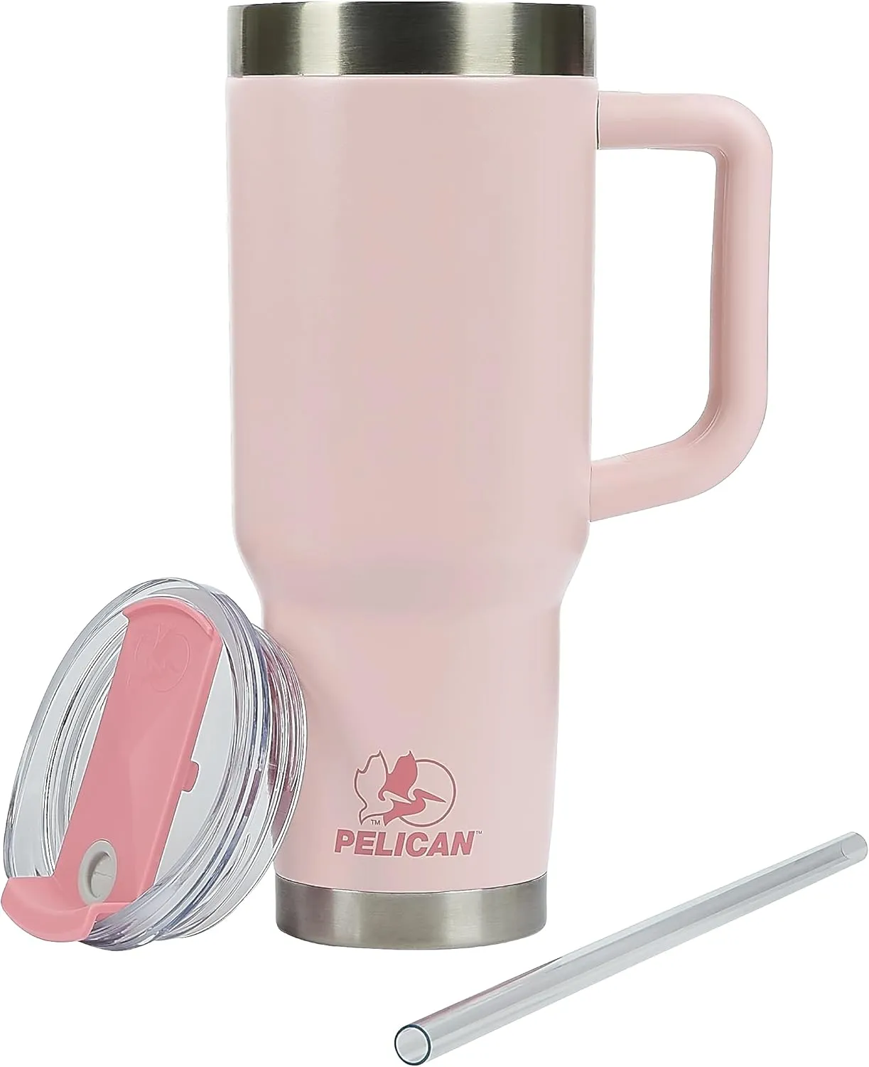 Pelican Hydration Pelican Porter™ 40 oz Vacuum Insulated Tumbler - Recycled Stainless Steel Double Wall Travel with Dual Lid, Powder Coated Insulated Coffee Mug For Hot Cold Drinks, Blush