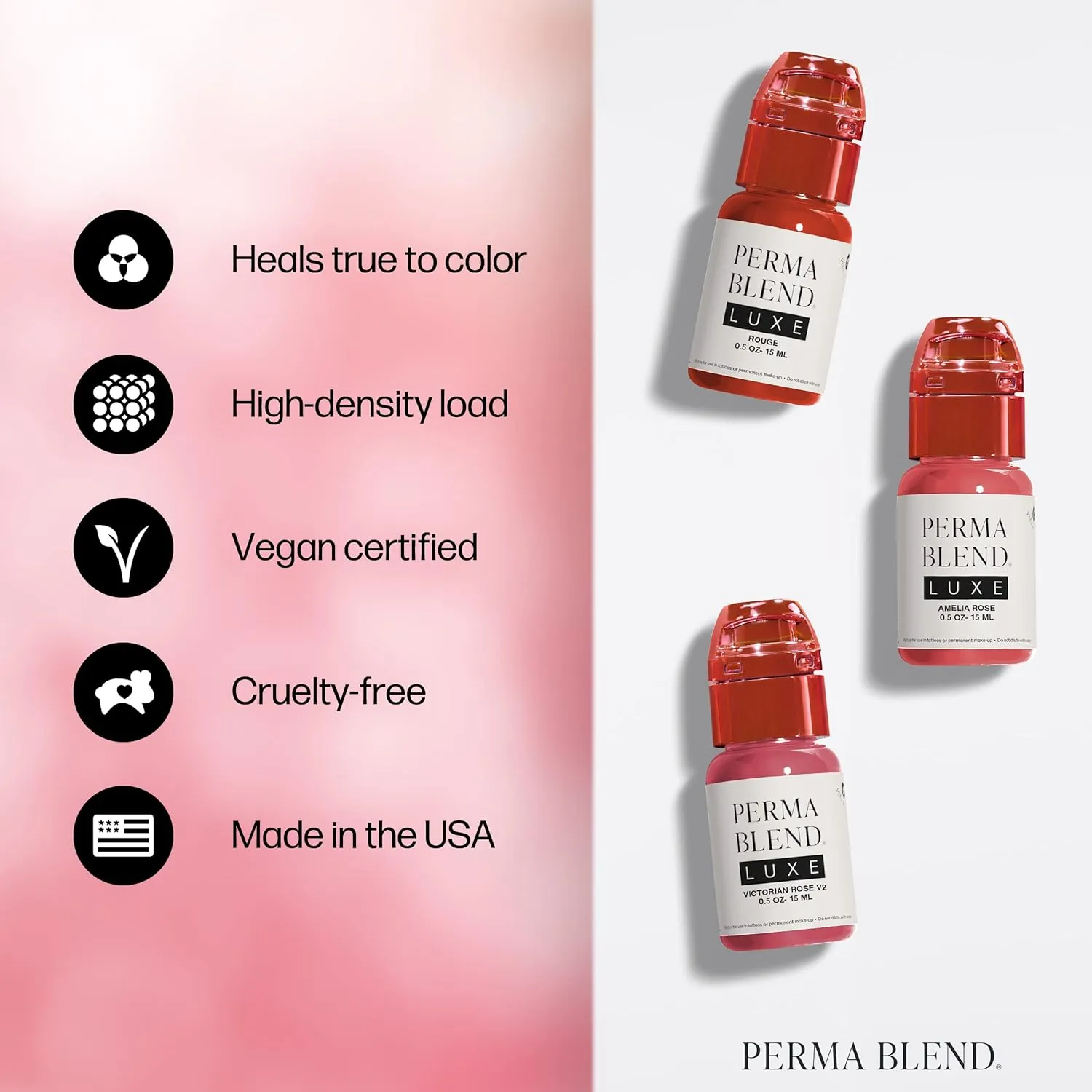 Perma Blend Luxe Rose Lip Set - Pink & Red Tattoo Ink Set - Lip Microblading Kit with Victorian Rose & Rouge Tattoo Ink Shades - Vegan & Cruelty-Free (3 Ct, 0.5 oz each)