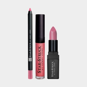 Pink Peony - 3Pcs Lip Kit, Lip Gloss, Lipstick & Lipliner Kit - Pink