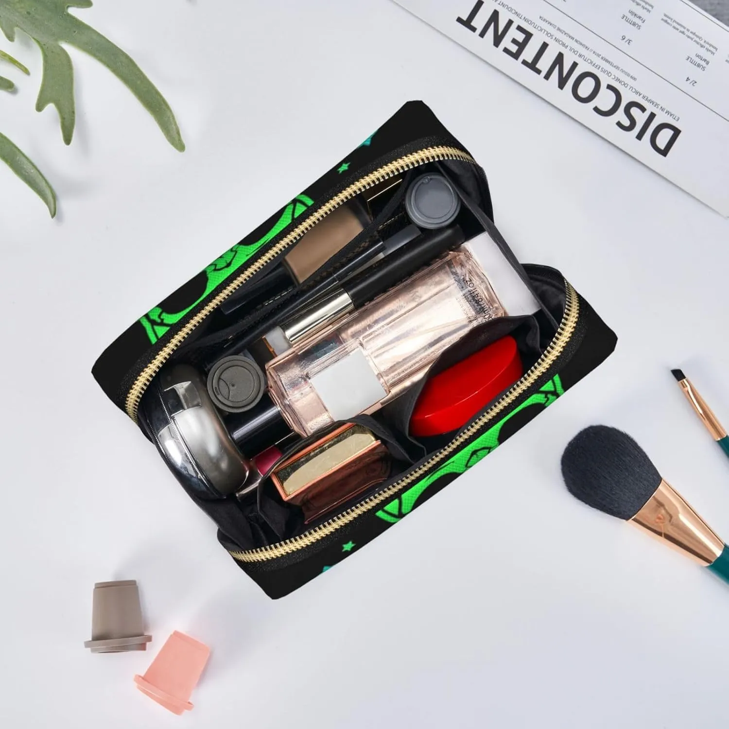 Poisonous Mushrooms And Skulls Makeup Bag Large Makeup Bag Zipper Pouch Travel Cosmetic Organizer For Women