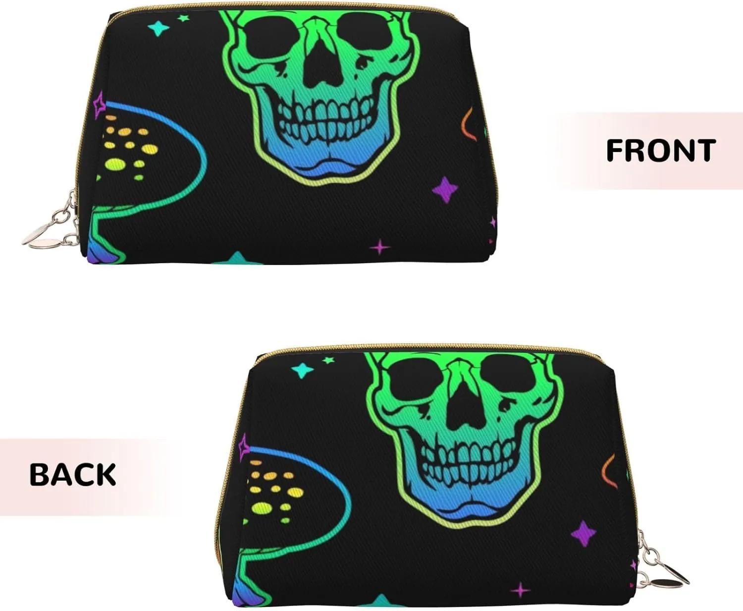 Poisonous Mushrooms And Skulls Makeup Bag Large Makeup Bag Zipper Pouch Travel Cosmetic Organizer For Women