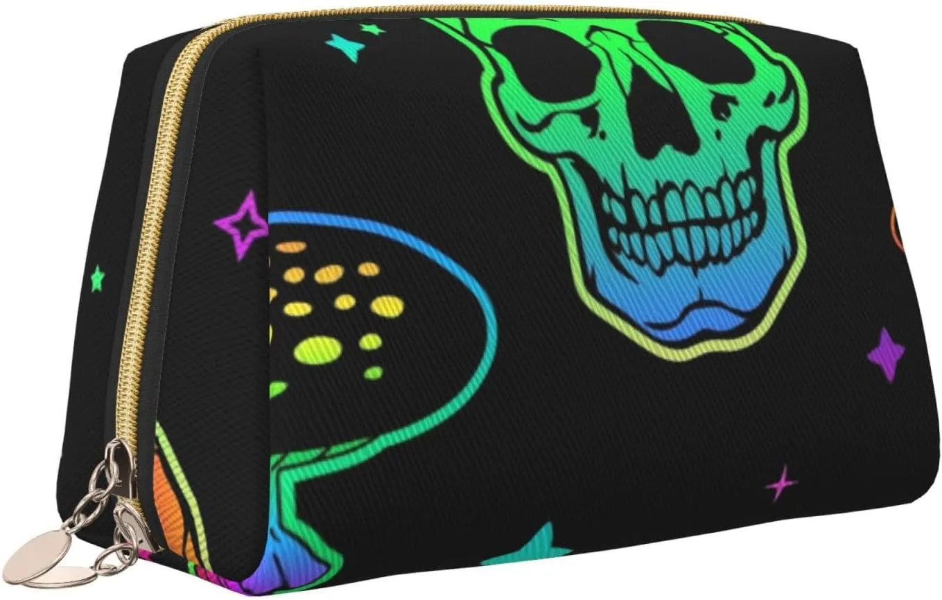 Poisonous Mushrooms And Skulls Makeup Bag Large Makeup Bag Zipper Pouch Travel Cosmetic Organizer For Women