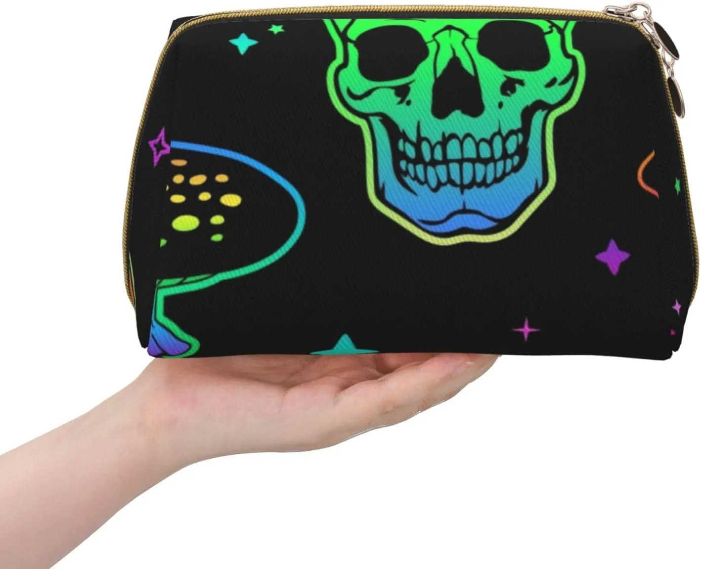 Poisonous Mushrooms And Skulls Makeup Bag Large Makeup Bag Zipper Pouch Travel Cosmetic Organizer For Women