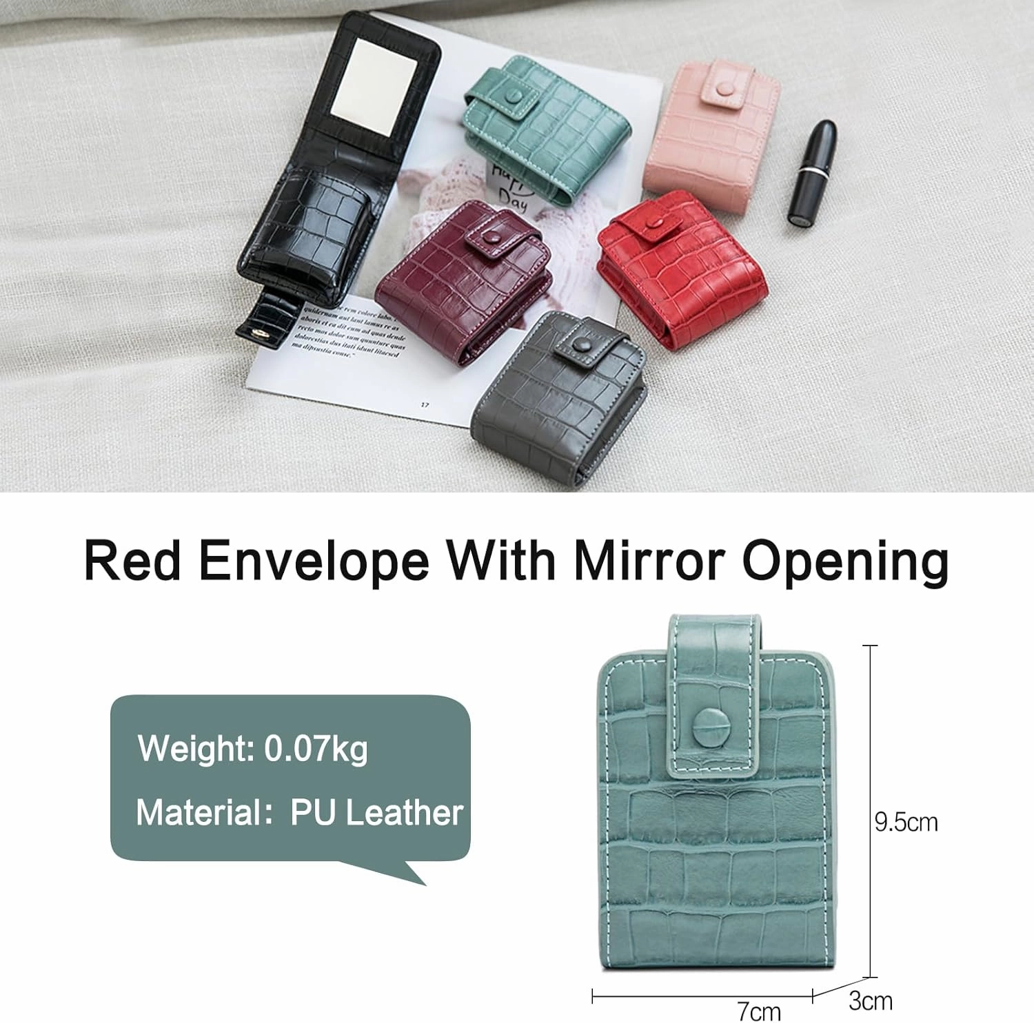 PORRASSO Lipstick Case Portable Mini Cosmetic Bag Women Lipstick Lip Gloss Bag with Mirror Travel Lipstick Holder for Storeing Lipstick Lip Glaze Powder Green