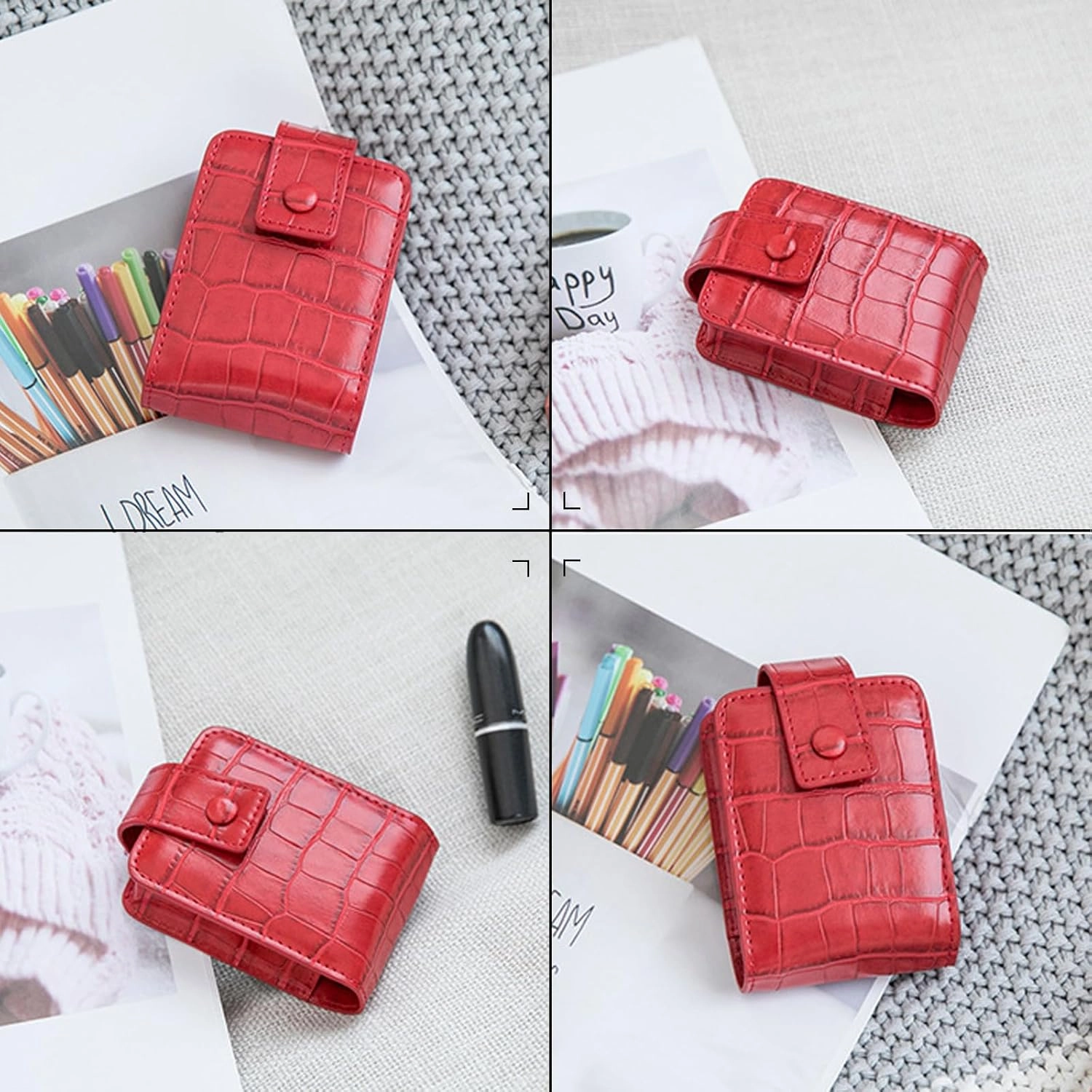 PORRASSO Lipstick Case Portable Mini Cosmetic Bag Women Lipstick Lip Gloss Bag with Mirror Travel Lipstick Holder for Storeing Lipstick Lip Glaze Powder Green