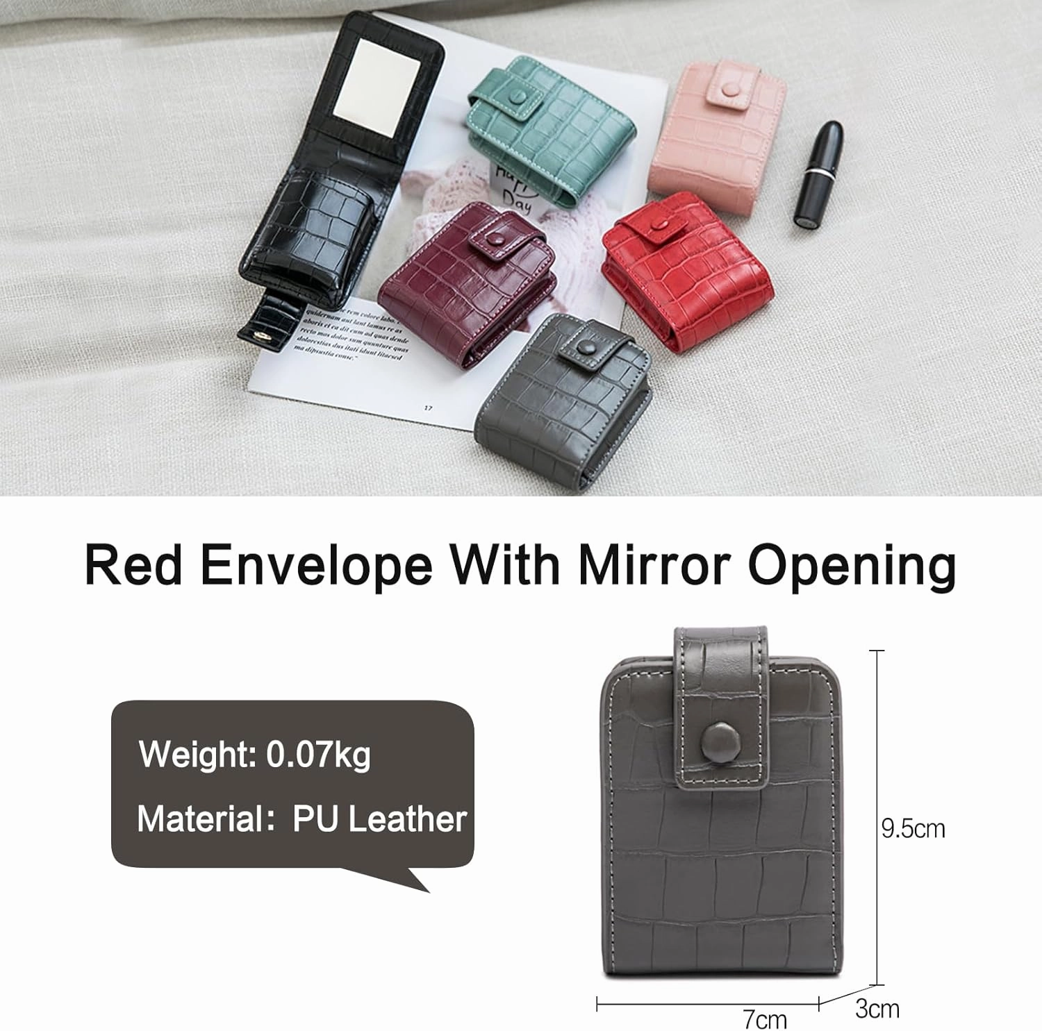PORRASSO Lipstick Case Portable Mini Cosmetic Bag Women Lipstick Lip Gloss Bag with Mirror Travel Lipstick Holder for Storeing Lipstick Lip Glaze Powder Grey