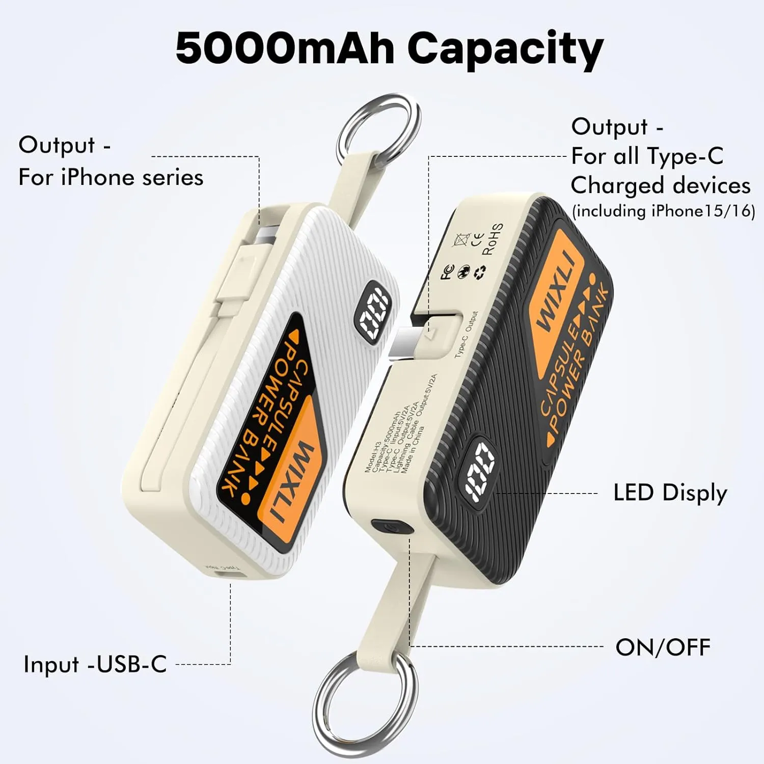 Portable Charger for iPhone 15 16 Power Bank, 5000mAh USB-C Portable Phone Charger with iOS Cable, Mini Battery Pack for iPhone 16 Pro/16 Plus/16 Promax/Android Phone/Samsung/Moto/LG etc