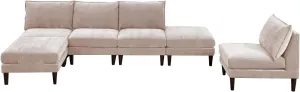 Poundex Morgan Fabric 6-Piece Modula Sectional Modular Sofa, Blush