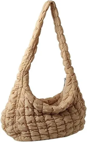 Quilted Tote Bag for Women Puffer Crossbody Bag with Zipper Nylon Hobos Shoulder Bag