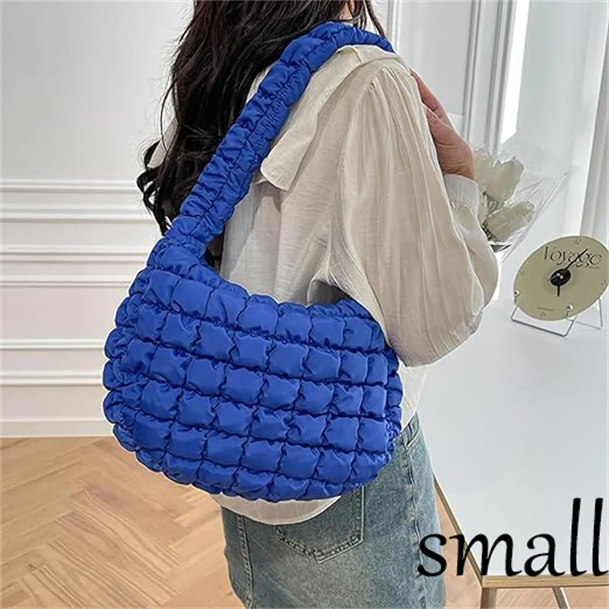 Quilted Tote Bag for Women Puffer Crossbody Bag with Zipper Nylon Hobos Shoulder Bag