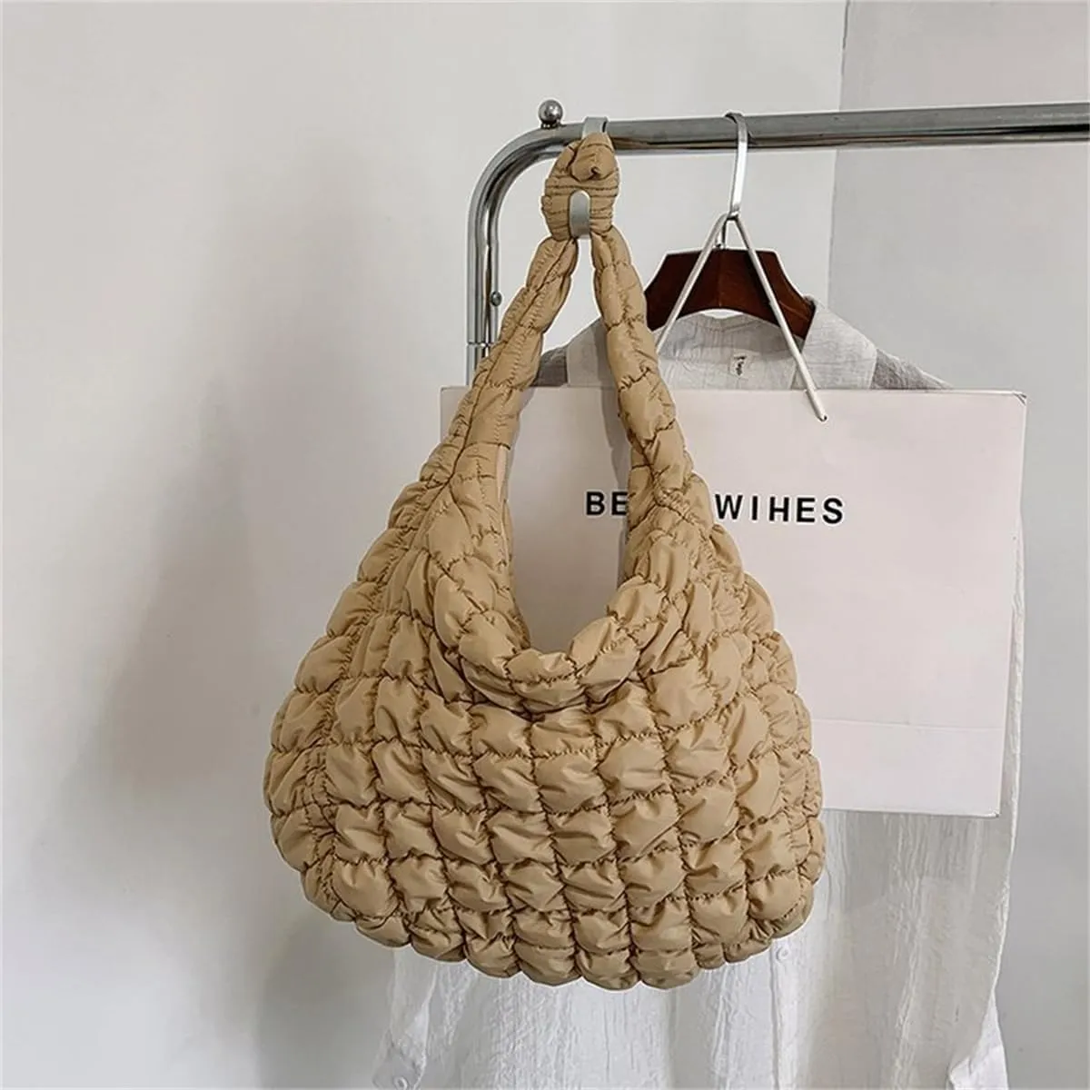 Quilted Tote Bag for Women Puffer Crossbody Bag with Zipper Nylon Hobos Shoulder Bag