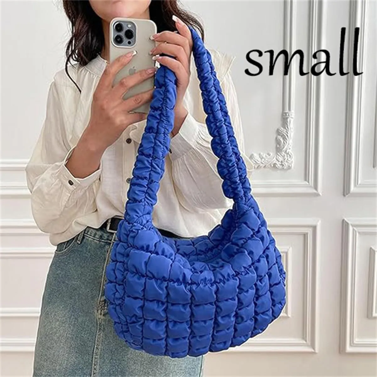 Quilted Tote Bag for Women Puffer Crossbody Bag with Zipper Nylon Hobos Shoulder Bag