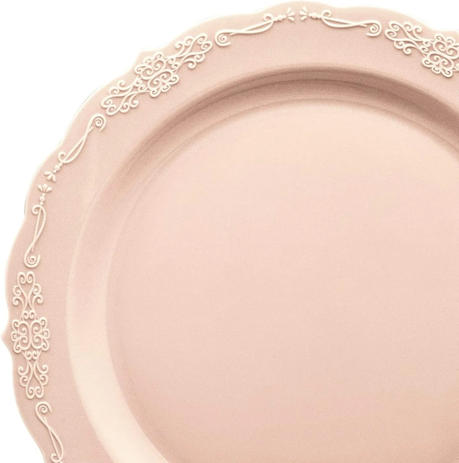 " OCCASIONS " 40 Plates Pack, Disposable Vintage Wedding Party Plastic Plates (10'' Dinner Plate, Verona in Blush)