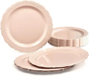 " OCCASIONS " 40 Plates Pack, Disposable Vintage Wedding Party Plastic Plates (10'' Dinner Plate, Verona in Blush)