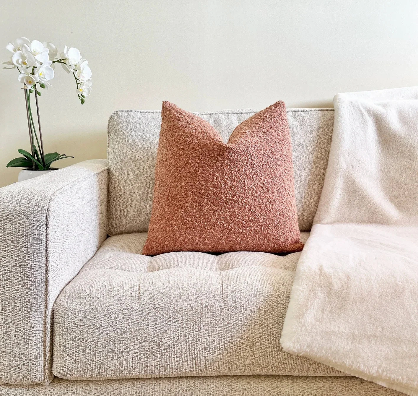 Raspberry Blush Boucle Throw Pillow