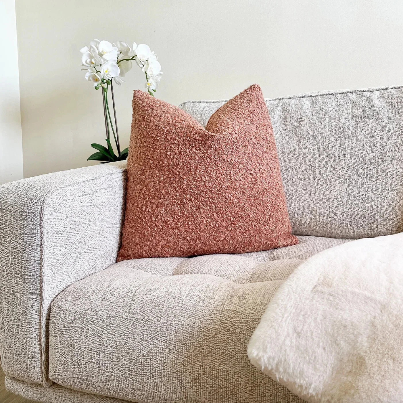 Raspberry Blush Boucle Throw Pillow