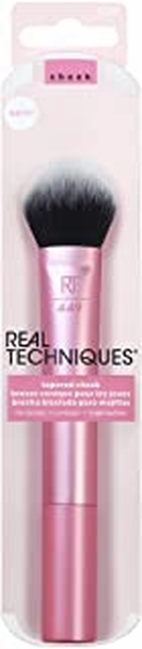 Real Techniques Tapered Cheek Makeup Brush, For Blush, Highlighter, or Loose Powder, Soft Bristles, Precise Makeup Application, Pink, Aluminum Handle, 1 Count