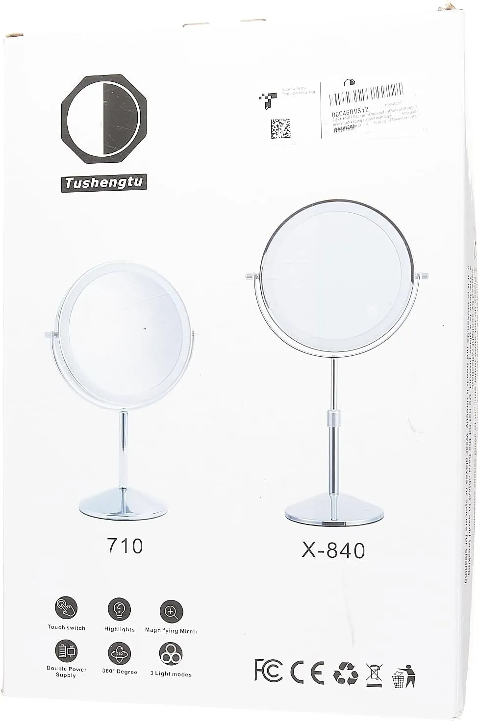 Rechargeable Wall Mounted Lighted Makeup Vanity Mirror with 10X/1X Magnification For Shaving, 8Inch Brushed Nickel Magnifying Mirror Makeup Wall Mounted with Light,13 Inch Extendable (8CB-N10X)