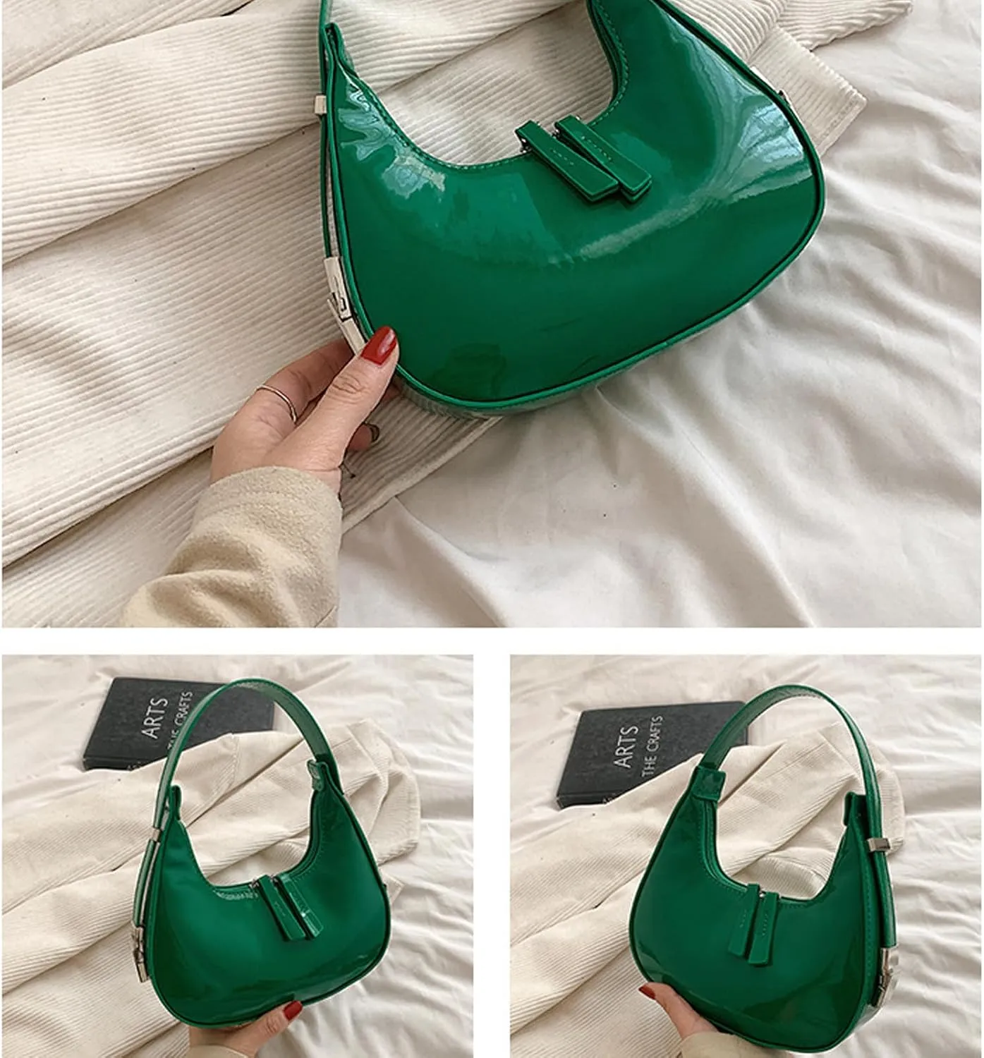 Red Purse for Women Green Fashion Bag Small Shoulder Bag Trendy Handbag Crescent Purse