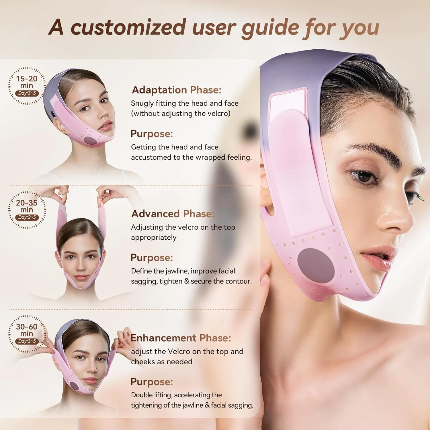 Reusable V Line Silicone Face Strap, Soft Silicone Chin Strap for Women 23-27 Inches (Blush) (blush)