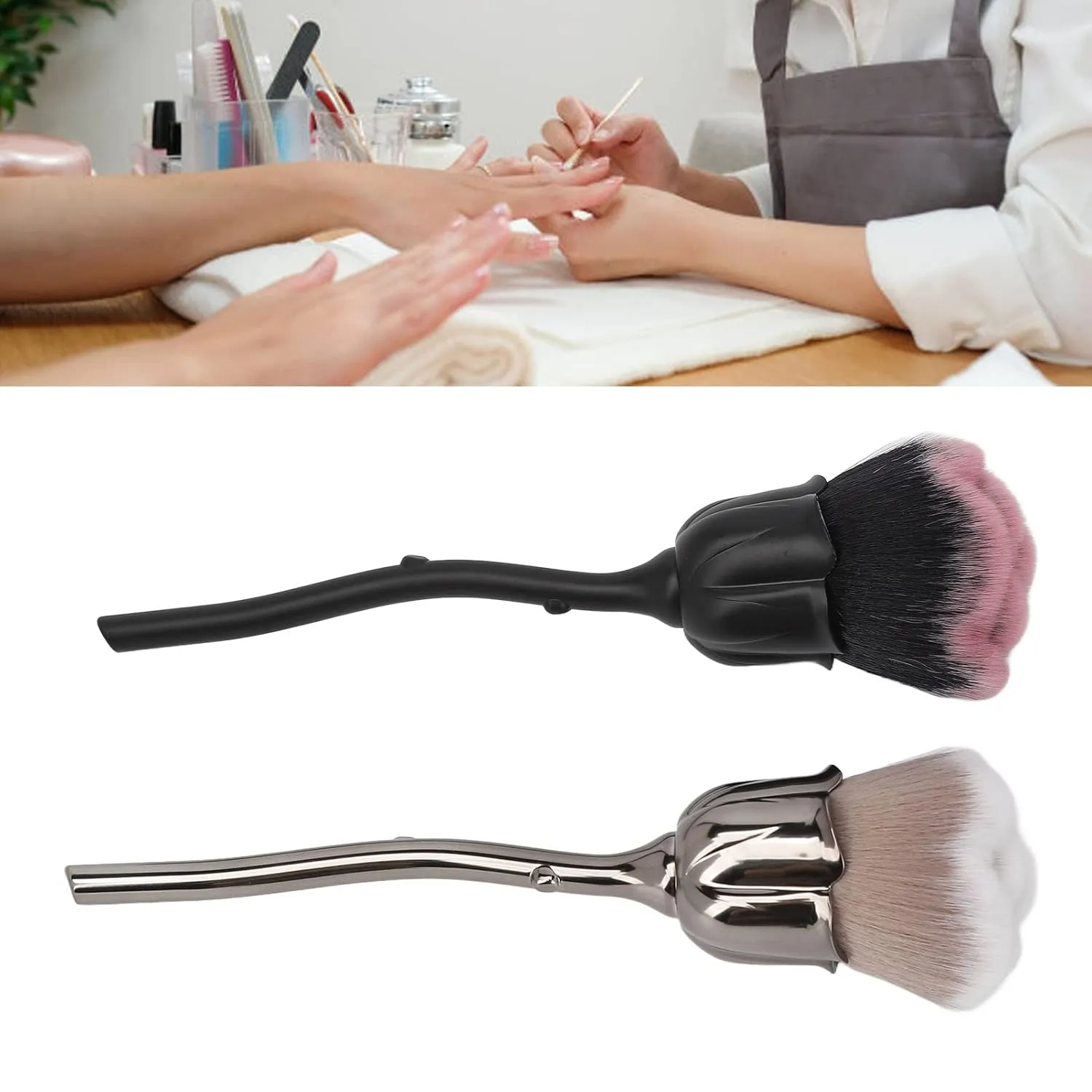 Rose Flower Powder Brush, Manicure Dust Brush Nylon Hair Strong Grasping Power for Salon