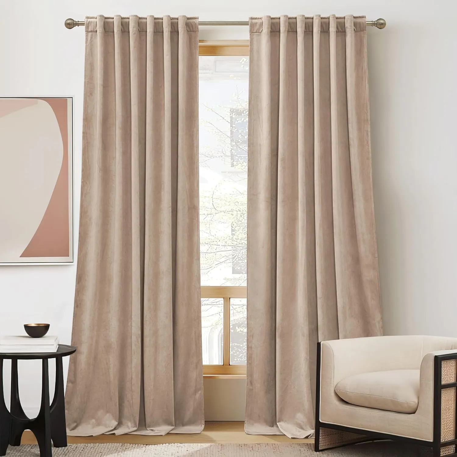 RYB Home Blush Velvet Curtains 84 inches - Room Darkening Curtains for Nursery, Bedroom Window Panels Soft Drapes for Kids Dining Room, Wide 52 x Long 84, Blush, 2 Panels