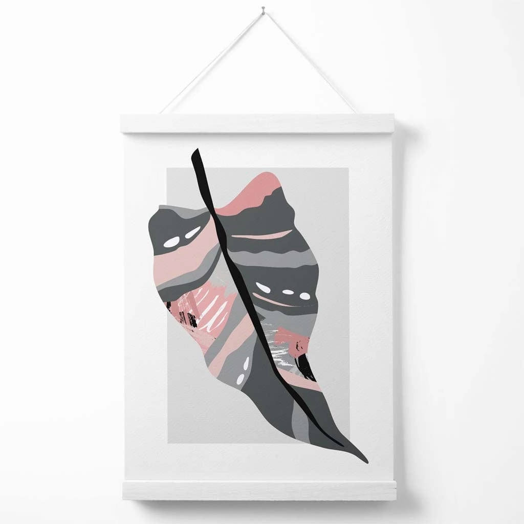 Rynx | Tropical Palm Gray And Pink Boho Botanical Poster With Hanging