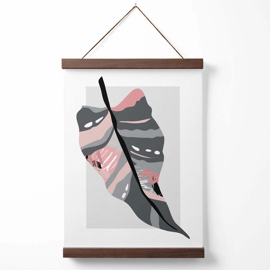 Rynx | Tropical Palm Gray And Pink Boho Botanical Poster With Hanging