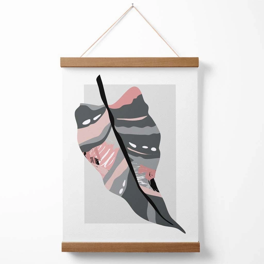 Rynx | Tropical Palm Gray And Pink Boho Botanical Poster With Hanging