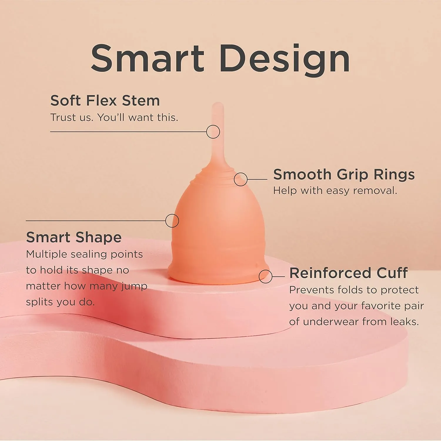 Saalt Soft Menstrual Cup – Reusable Period Cup – Made for Comfortable, Leak-Free Protection Up to 12 Hours – BPA & Latex Free – Includes Cup & Carry Bag (Regular Grey/Small Desert Blush)