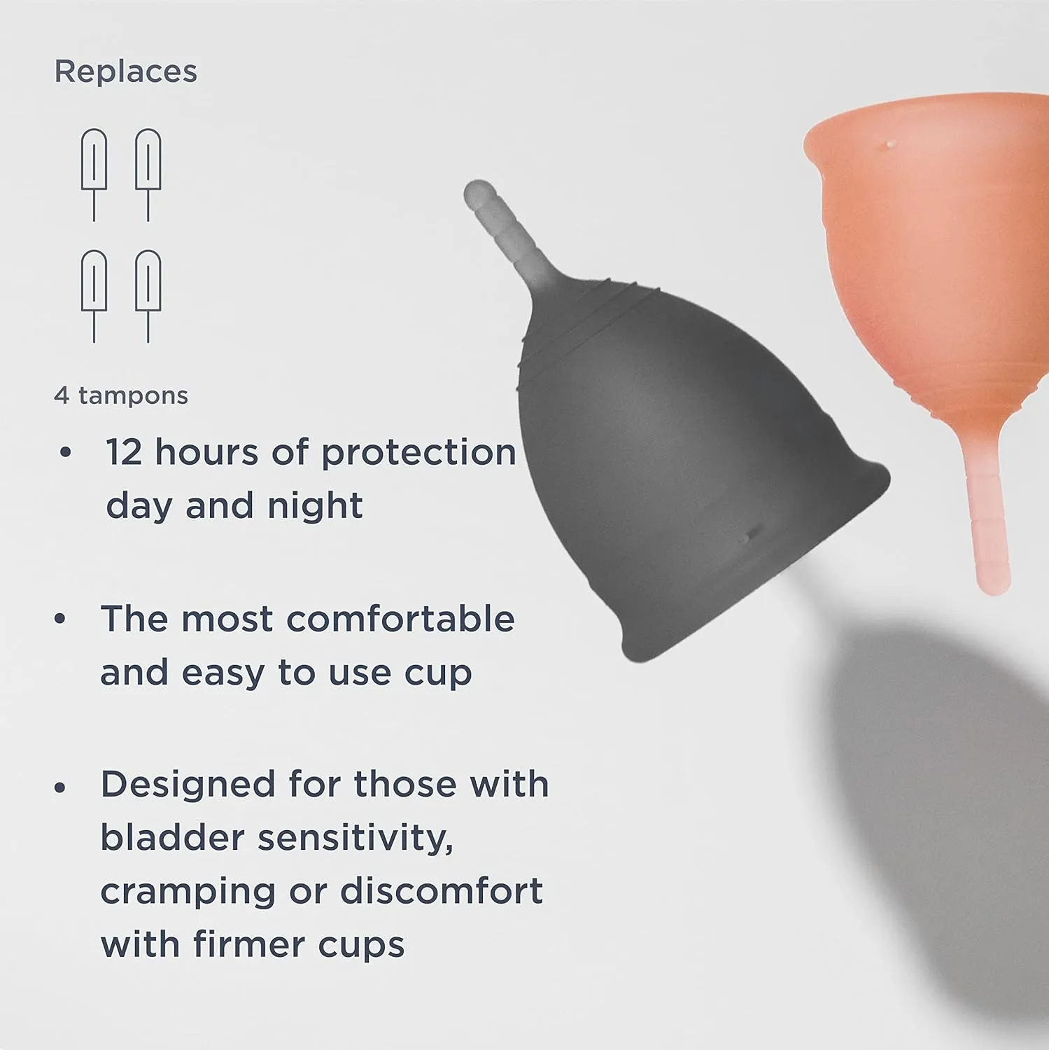 Saalt Soft Menstrual Cup – Reusable Period Cup – Made for Comfortable, Leak-Free Protection Up to 12 Hours – BPA & Latex Free – Includes Cup & Carry Bag (Regular Grey/Small Desert Blush)