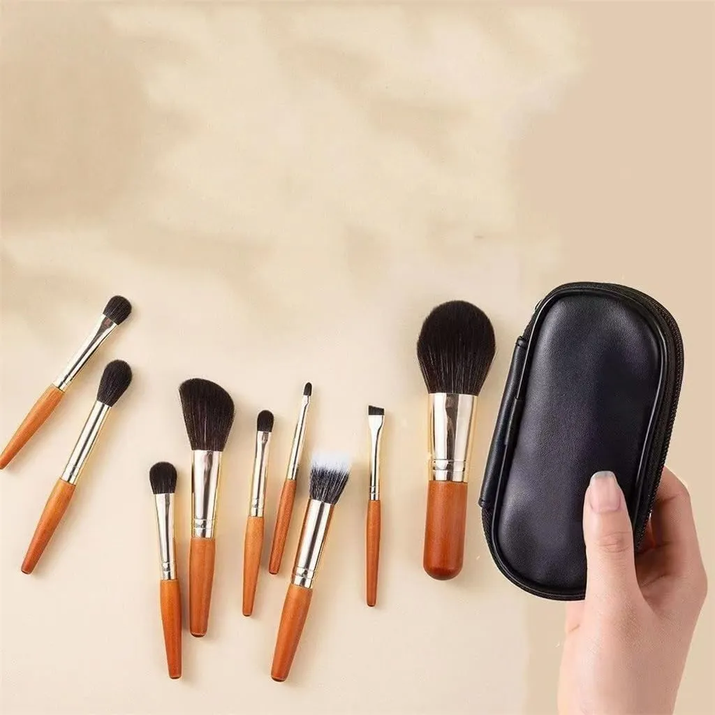 Set of 9 Cosmetic Brushes Portable Travel Mini Makeup Brushes Super Soft Loose Powder Brushes Makeup Tools
