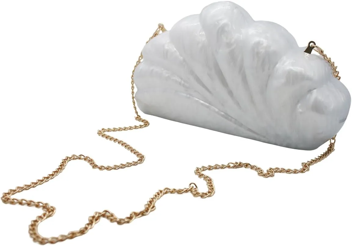 Shell Acrylic Clutch Purse for Women Novelty Cloud Evening Bag Glitter Prom Party Shoulder Crossbody Handbag