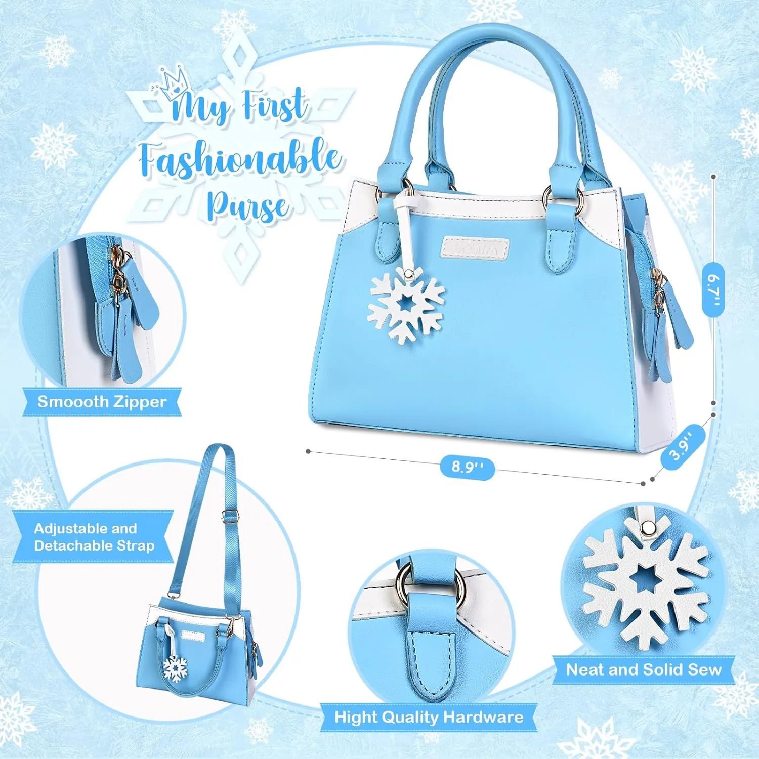 Shemira Play Purse for Little Girls, Princess Pretend Toys for Girls 3 4 5 6 7 8 Years Old, Christmas & Birthday Gift for Girls Age 3-5 4-6 6-8, Toddler Purse with Accessories, Kids Toy Purse, Blue
