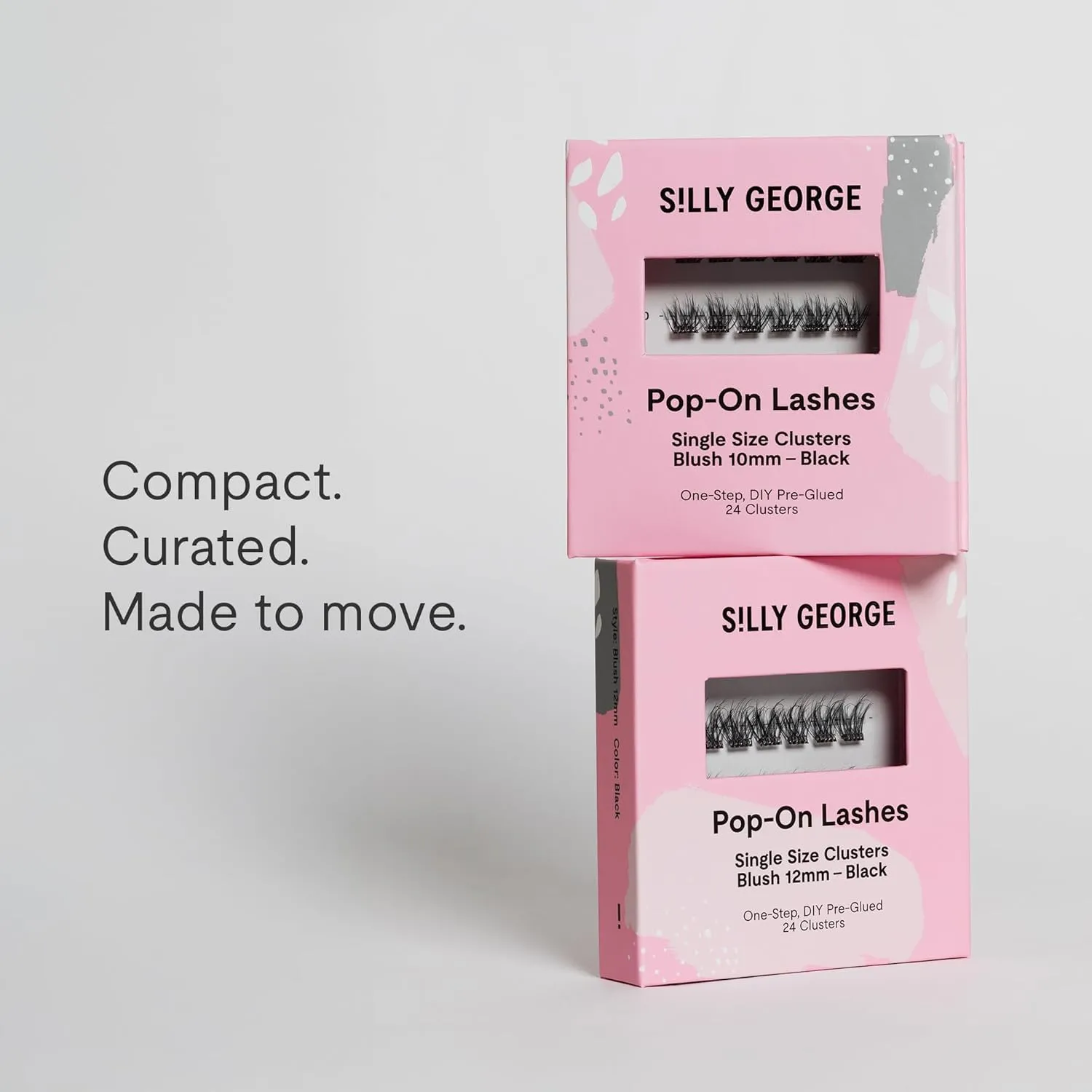 Silly George Single-Size Pop-On Lashes - DIY 1-Step Pre-Glued Faux Eyelash Cluster Kit, Natural Look Extensions, Pack of 24 Individual Clusters, Black - Blush, 10mm