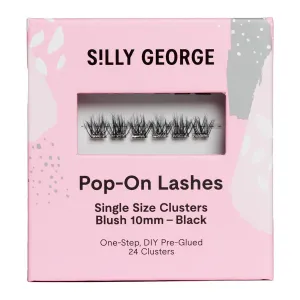 Silly George Single-Size Pop-On Lashes - DIY 1-Step Pre-Glued Faux Eyelash Cluster Kit, Natural Look Extensions, Pack of 24 Individual Clusters, Black - Blush, 10mm