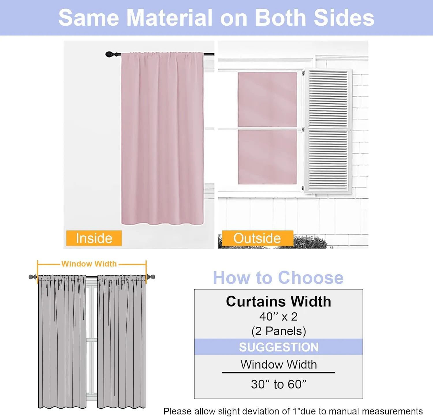 Simplebrand Ava Blush Blackout Curtains for Bedroom 63 Inch Length 2 Panels Set, Nursery Thermal Insulated Energy Saving Rod Pocket Window Treatment Curtains Blackout Drapes, W40 x L63 Inch, Blush