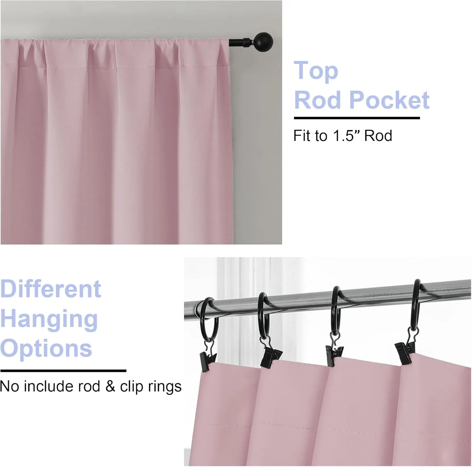 Simplebrand Ava Blush Blackout Curtains for Bedroom 63 Inch Length 2 Panels Set, Nursery Thermal Insulated Energy Saving Rod Pocket Window Treatment Curtains Blackout Drapes, W40 x L63 Inch, Blush
