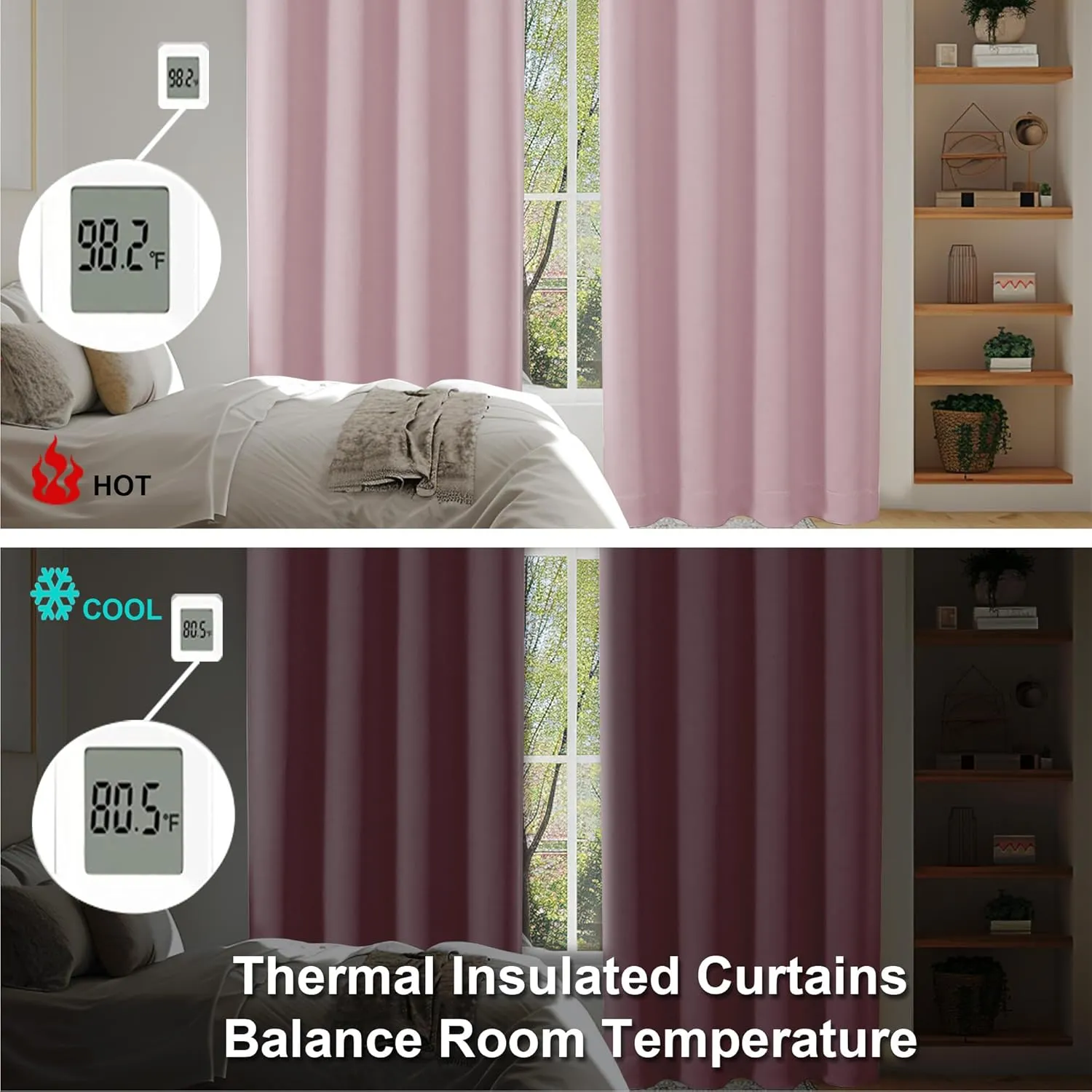 Simplebrand Ava Blush Blackout Curtains for Bedroom 63 Inch Length 2 Panels Set, Nursery Thermal Insulated Energy Saving Rod Pocket Window Treatment Curtains Blackout Drapes, W40 x L63 Inch, Blush