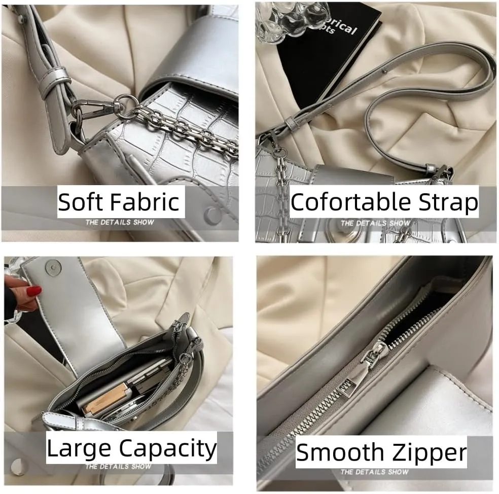 Small Shoulder Bag for Women Classic Design Bag Underarm Purse Stylish Handbag with Zipper Closure and Chain Strap