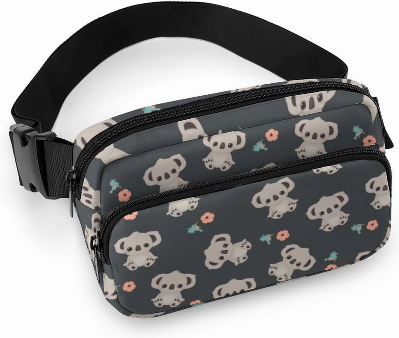 Small Fanny Pack Crossbody Waist Pouch with Adjustable Strap, Large Capacity & Water Resistant Waist Pack Floral Cute Cartoon Koala Belt Bag for Hiking Running Travel Cycling
