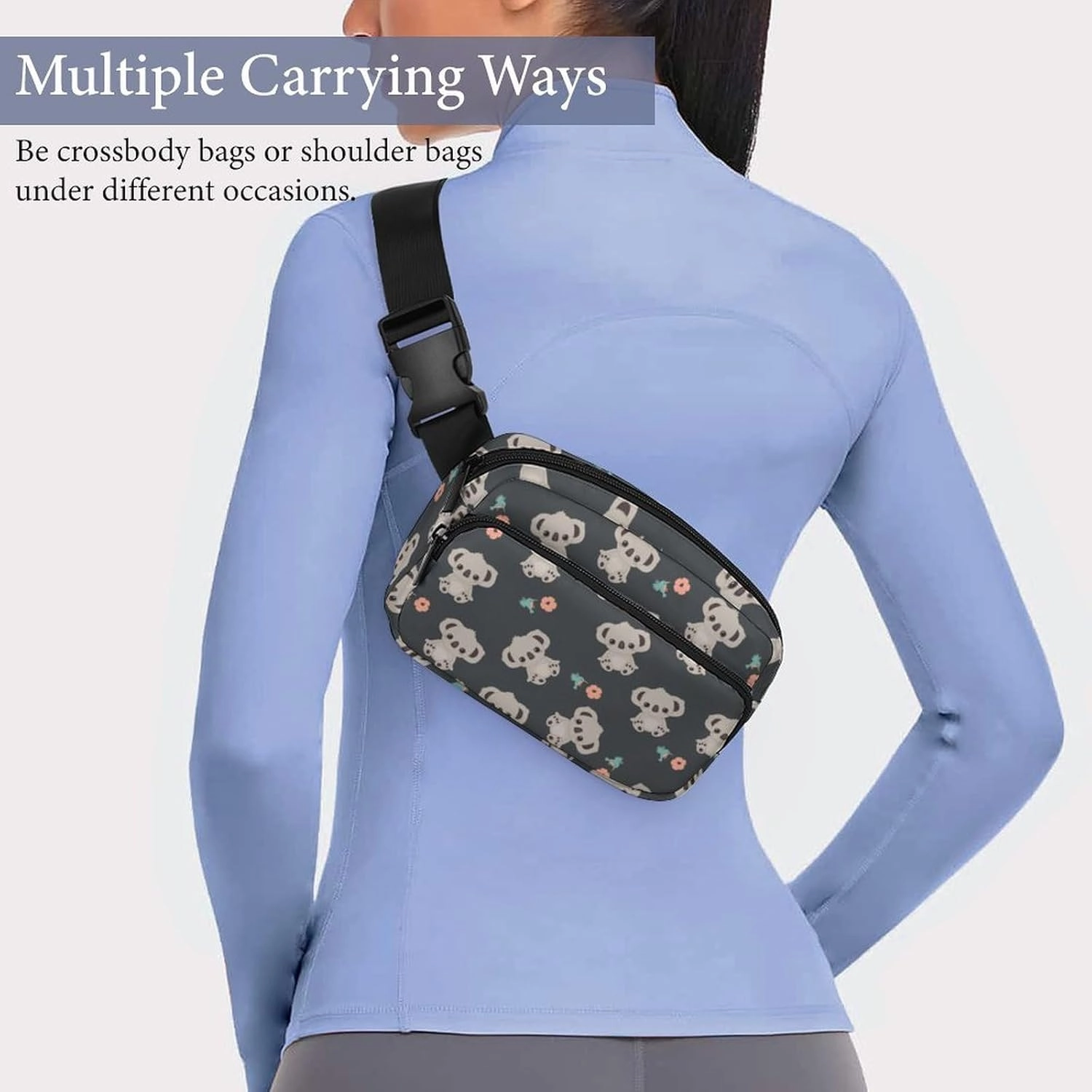 Small Fanny Pack Crossbody Waist Pouch with Adjustable Strap, Large Capacity & Water Resistant Waist Pack Floral Cute Cartoon Koala Belt Bag for Hiking Running Travel Cycling
