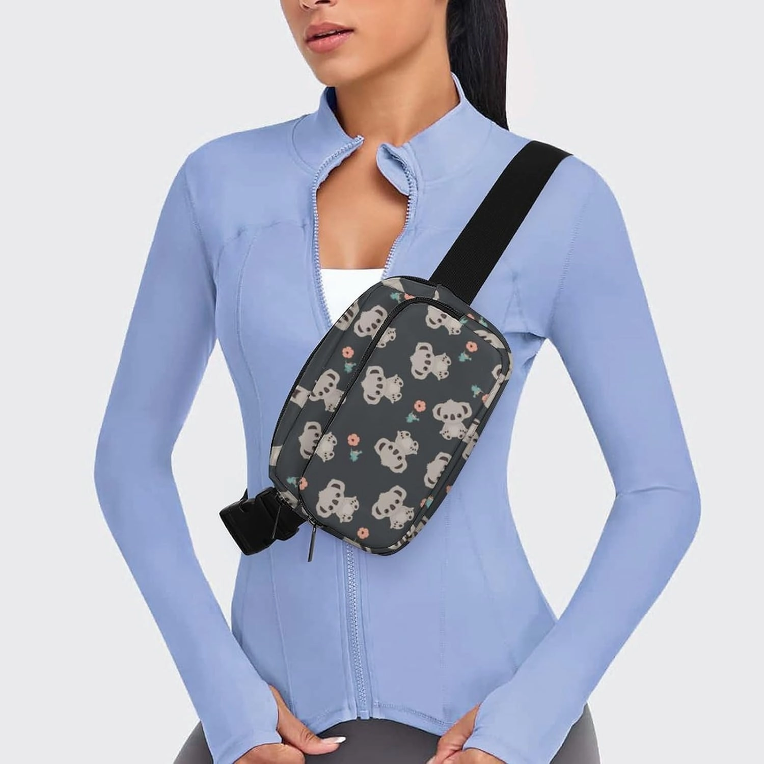 Small Fanny Pack Crossbody Waist Pouch with Adjustable Strap, Large Capacity & Water Resistant Waist Pack Floral Cute Cartoon Koala Belt Bag for Hiking Running Travel Cycling