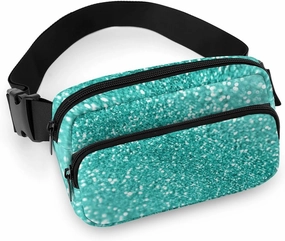 Small Fanny Pack Crossbody Waist Pouch with Adjustable Strap, Large Capacity & Water Resistant Waist Pack Teal Turquoise Green Glitter Sparkle Texture Belt Bag for Hiking Running Travel Cycling