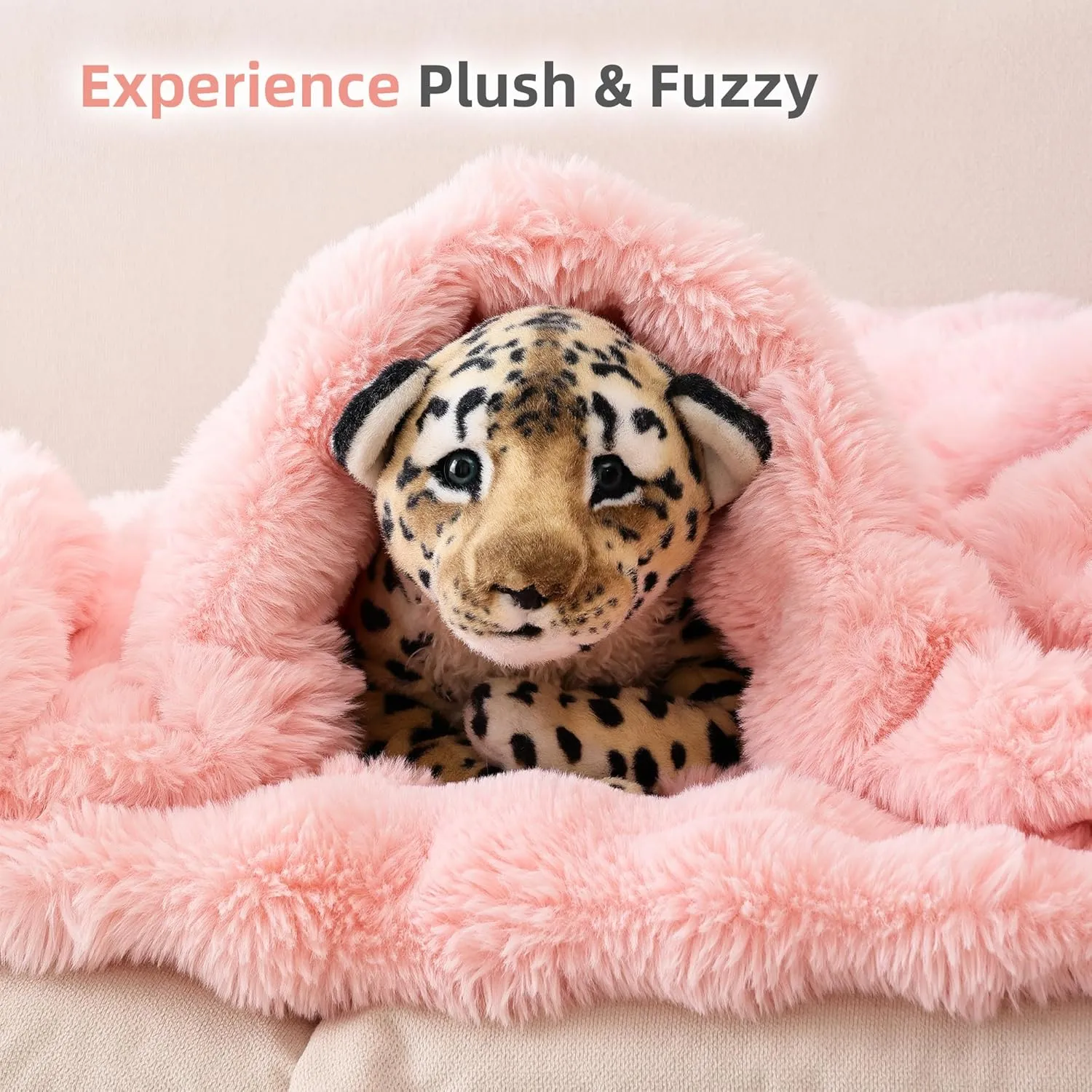 Smoofy Faux Fur Throw Blanket for Couch – Blush Pink Fluffy Cozy Rabbit Fleece, Plush Soft Bubble Blanket for Sofa & Bed, for Mom, Warm Fuzzy Home Room Decor Throw 50" x 60"