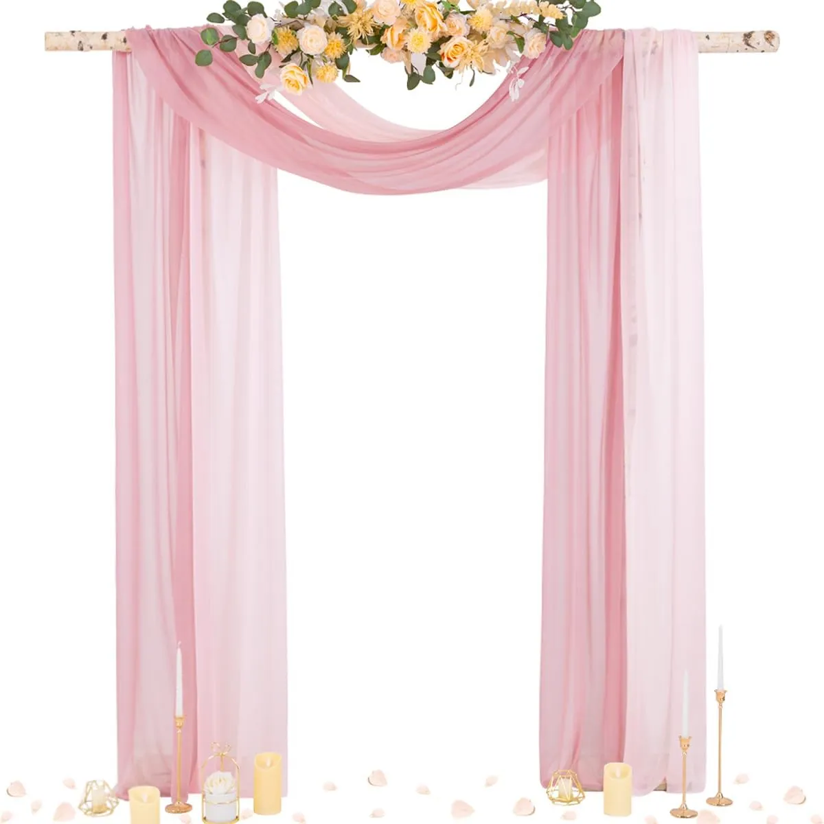 Socomi Wedding Arch Draping Fabric 29" x 20Ft 2 Panels Dusty Rose and Blush Pink Sheer Outdoor Curtain Drapes Extra Long for Wedding Ceremony Birthday Party Decoration