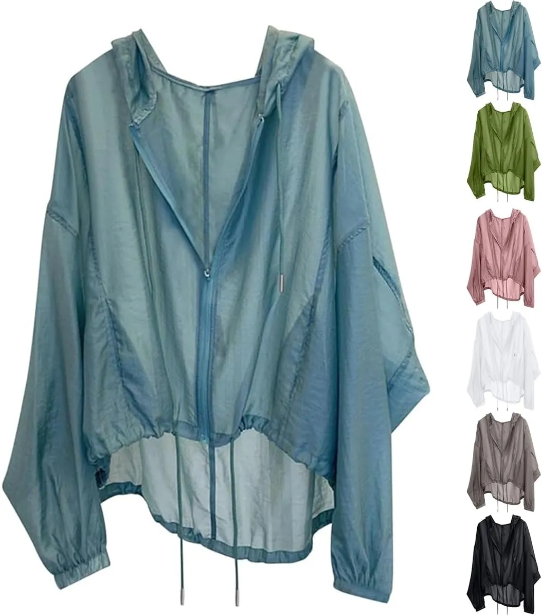 Solid Full Zip UPF 50  Sun Protection Top Shirt, UV Lightweight Long Sleeve Hoodie Casual Loose Fit Jacket With Pocket