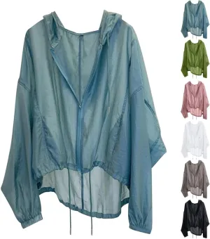 Solid Full Zip UPF 50  Sun Protection Top Shirt, UV Lightweight Long Sleeve Hoodie Casual Loose Fit Jacket With Pocket