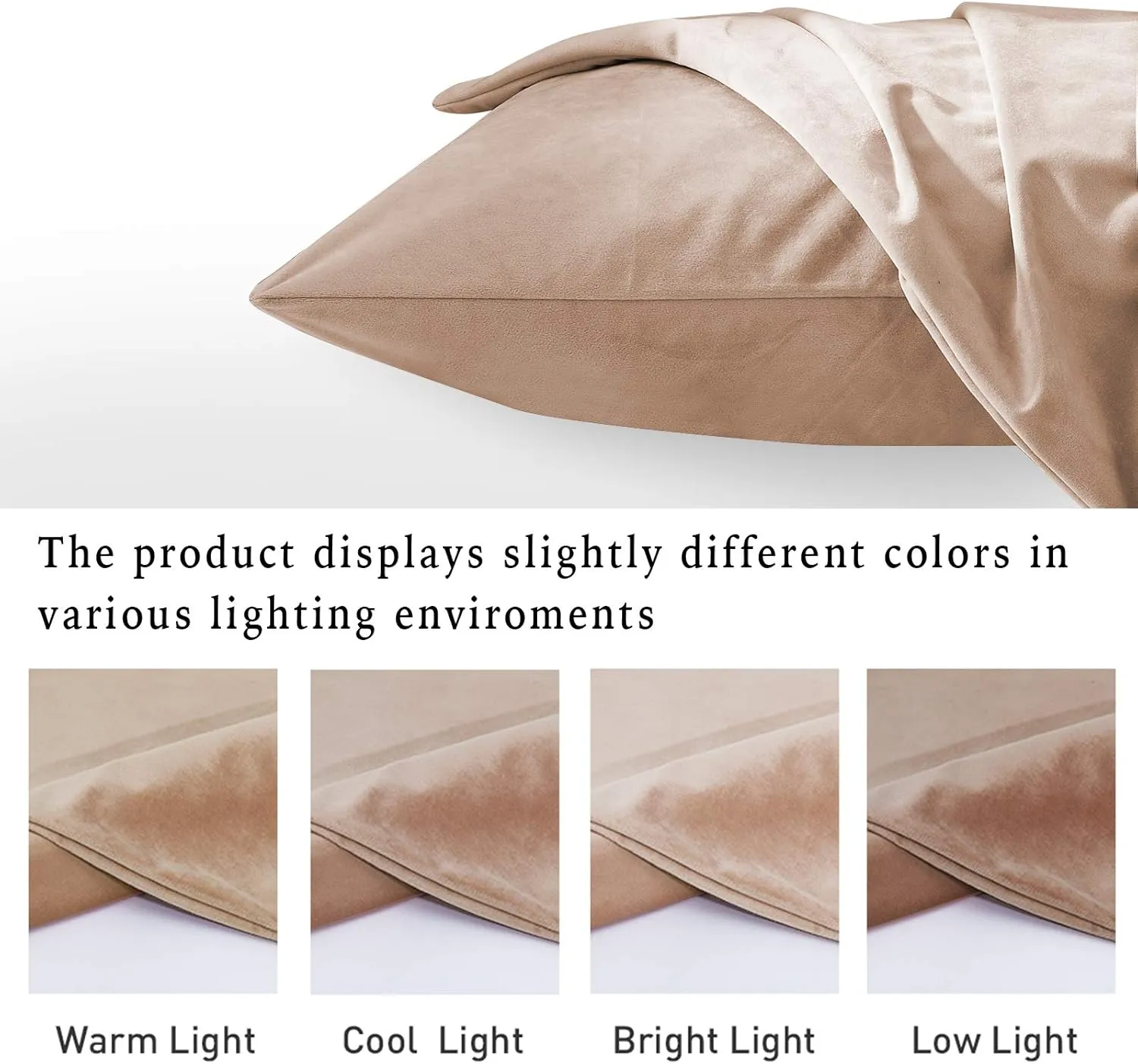 StangH Soft Velvet Pillowcase Bed Pillow Cover for Hair and Skin, Queen Size (Blush Beige, 20 x 30 inches) Luxury Warm Pillow Cover with Hidden Zipper Set of 2