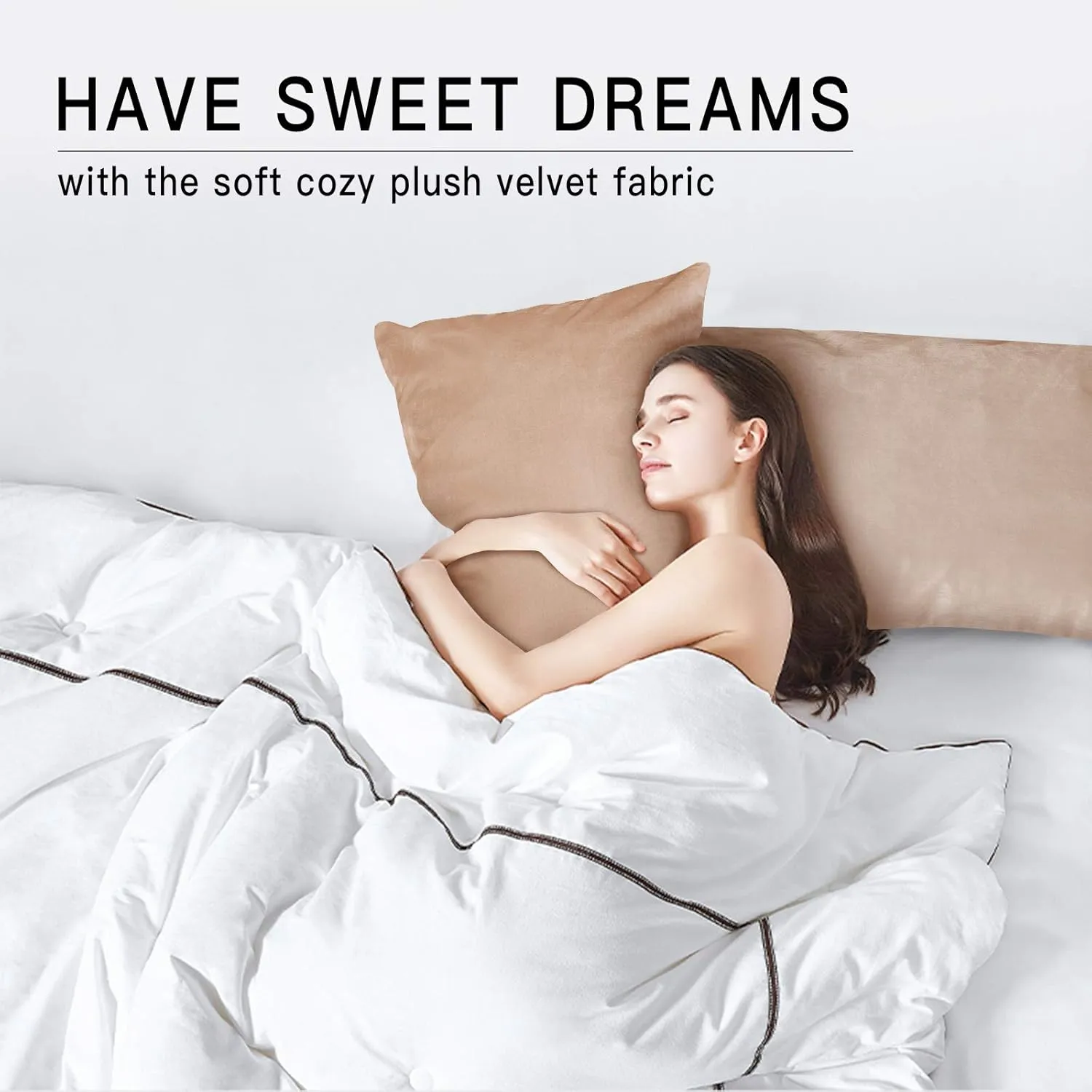 StangH Soft Velvet Pillowcase Bed Pillow Cover for Hair and Skin, Queen Size (Blush Beige, 20 x 30 inches) Luxury Warm Pillow Cover with Hidden Zipper Set of 2